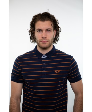 Side effect men's polo shirt with a button in a blue base with a striped taba