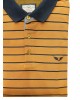 Men's polo shirt in brown base with blue stripe and collar SHORT SLEEVE POLO 