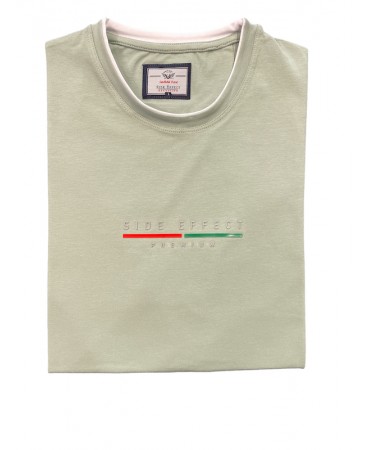 Men's t-shirt in mint color with white trim on the collar and two-tone embossed print