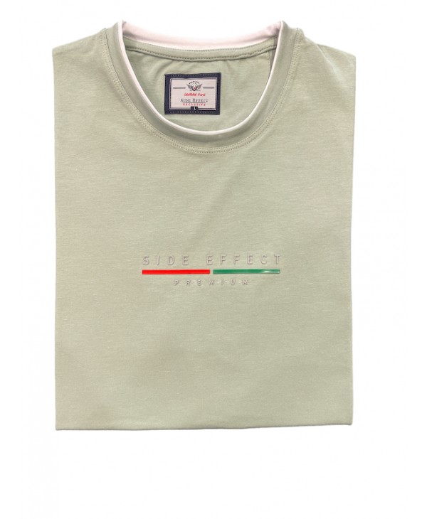 Men's t-shirt in mint color with white trim on the collar and two-tone embossed print T-shirts 