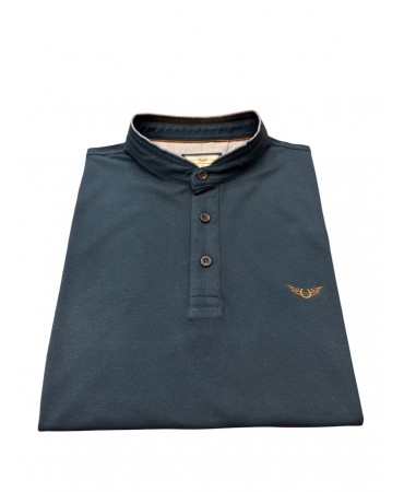 Men's T-shirt with mao collar in petrol color