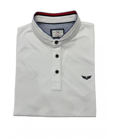 Ανδρικό μπλουζάκι Μάο λευκό με κόκκινες και μπλε λεπτομέρειες