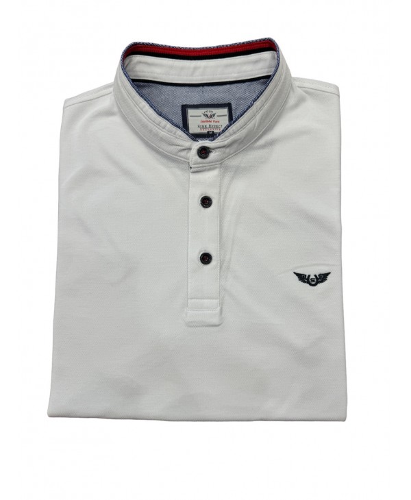 Men's T-shirt Mao white with red and blue details SHORT SLEEVE POLO 