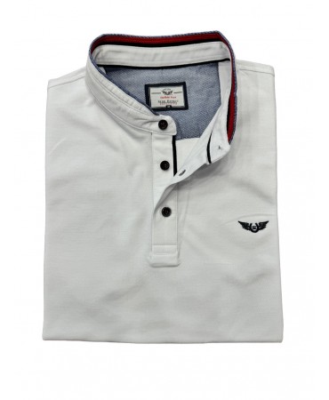 Ανδρικό μπλουζάκι Μάο λευκό με κόκκινες και μπλε λεπτομέρειες
