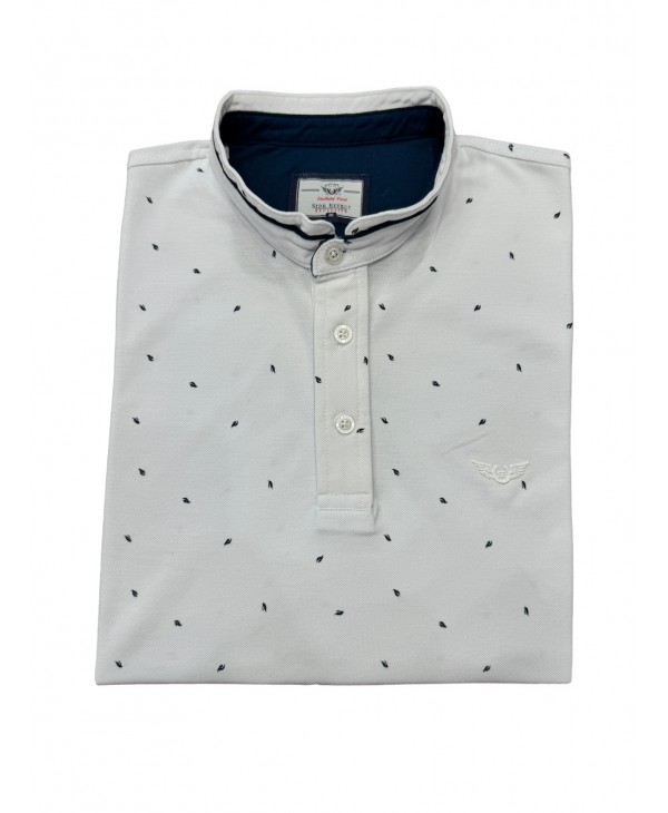 Mao men's t-shirt white with blue micro-design SHORT SLEEVE POLO 