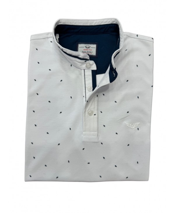 Μαο ανδρικό μπλουζάκι λευκό με μπλε μικροσχεδιο ΠΟΛΟ ΚΟΥΜΠΙ ΚΟΝΤΟ ΜΑΝΙΚΙ
