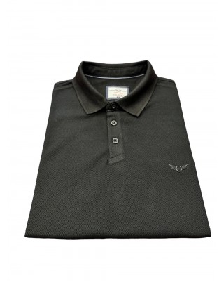 Μαύρο μπλουζάκι ανδρικό πόλο με ιδιαίτερη στιβαρή πλέξη