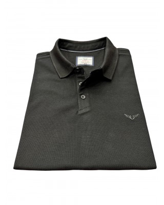 Μαύρο μπλουζάκι ανδρικό πόλο με ιδιαίτερη στιβαρή πλέξη