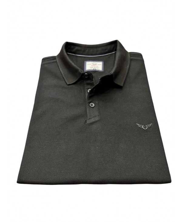 Μαύρο μπλουζάκι ανδρικό πόλο με ιδιαίτερη στιβαρή πλέξη ΠΟΛΟ ΚΟΥΜΠΙ ΚΟΝΤΟ ΜΑΝΙΚΙ