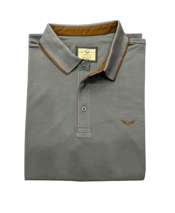 Men's polo shirt in raff color with brown details SHORT SLEEVE POLO 