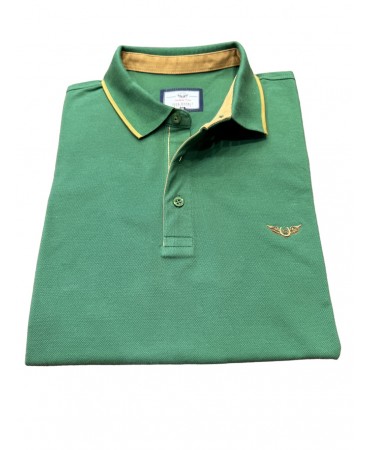 Green men's polo shirt with beige details