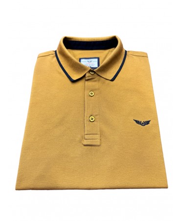 Men's polo shirt in beige color with blue details