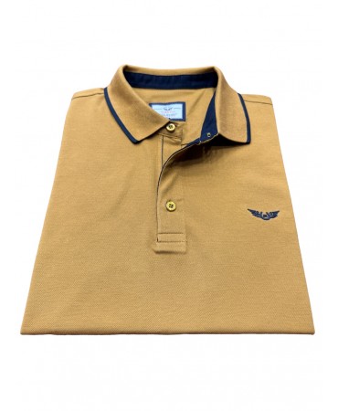Men's polo shirt in beige color with blue details