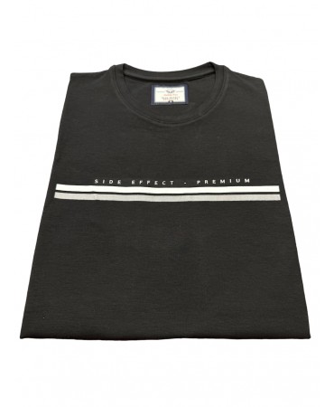 Black cotton T-shirt with gray embossed print
