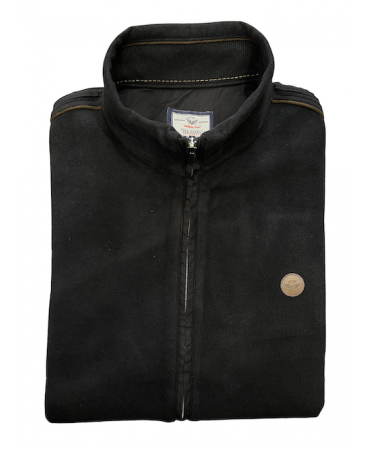 Side Effect on a black base cardigan with brown details, side pockets and special texture