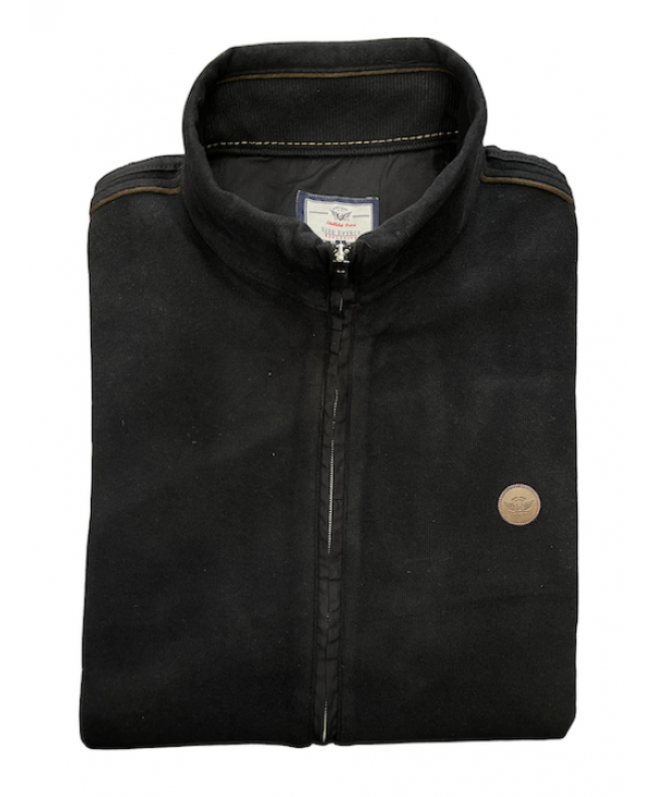 Side Effect on a black base cardigan with brown details, side pockets and special texture JACKETS
