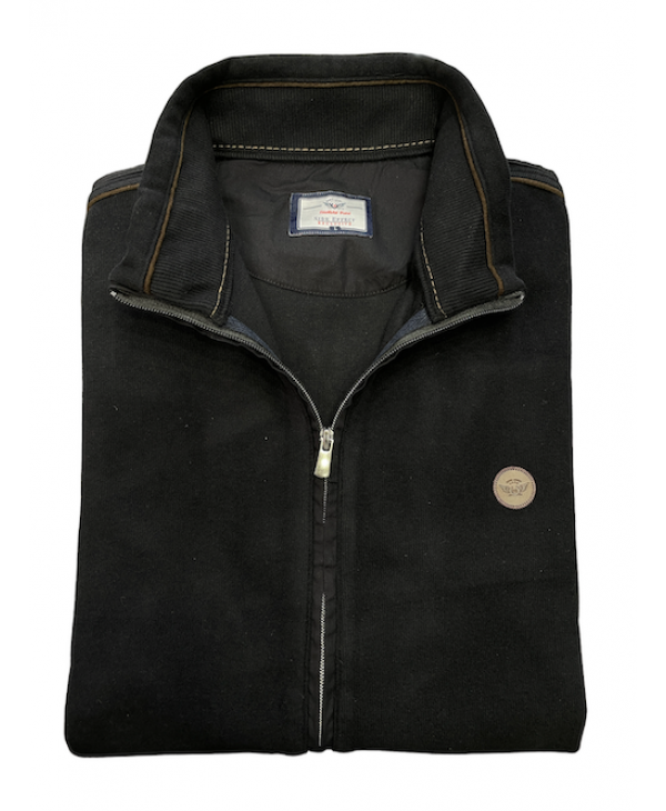 Side Effect on a black base cardigan with brown details, side pockets and special texture JACKETS