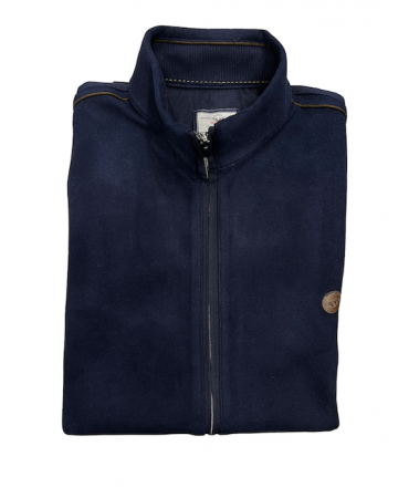 Cardigan by Side Effect in a blue base with brown details, side pockets and special texture