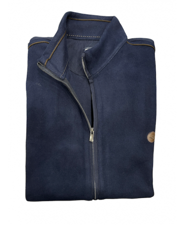 Cardigan by Side Effect in a blue base with brown details, side pockets and special texture