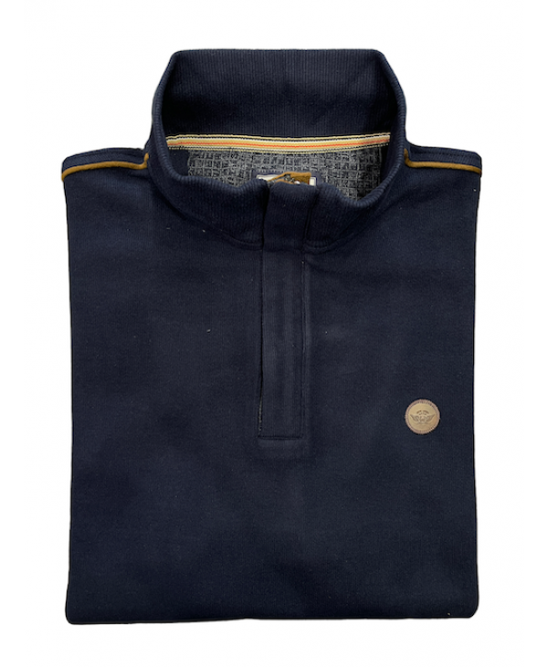 Blouse with zipper on a blue base with brown details of side effect POLO ZIP LONG SLEEVE