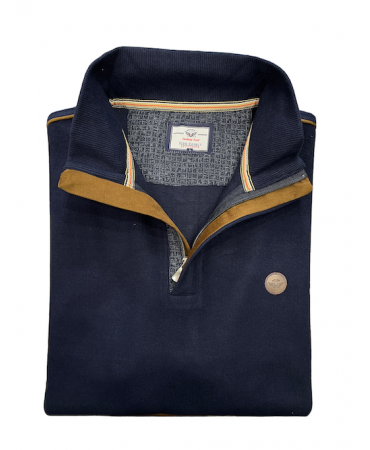 Blouse with zipper on a blue base with brown details of side effect