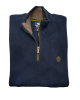 Men's blouse knitted in a loop with a zipper in blue color with brown trims POLO ZIP LONG SLEEVE