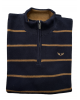 Zip-up blouse in knitted cotton on a blue base with a taupe stripe POLO ZIP LONG SLEEVE