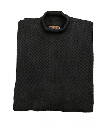 Side Effect men's knitwear with a stand-up neck in black and embossed design