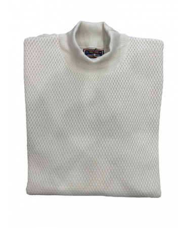 Men's knitwear with a stand-up neck in off-white color with an embossed ribbing
