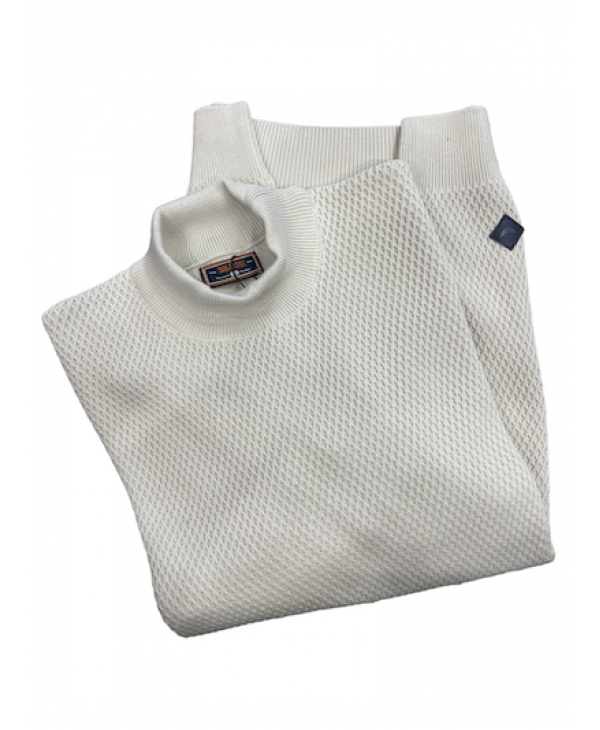 Men's knitwear with a stand-up neck in off-white color with an embossed ribbing ROUND NECK