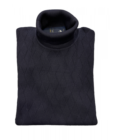 Blue turtleneck with embossed rhombus design by Side Effect