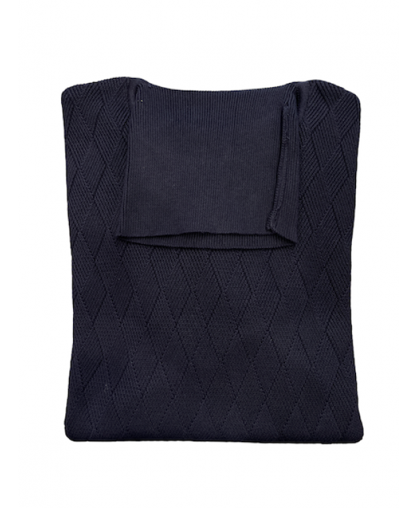 Blue turtleneck with embossed rhombus design by Side Effect ZIVAGO