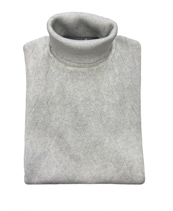 Light gray knitted cotton turtleneck with embossed diamond design by Side Effect ZIVAGO