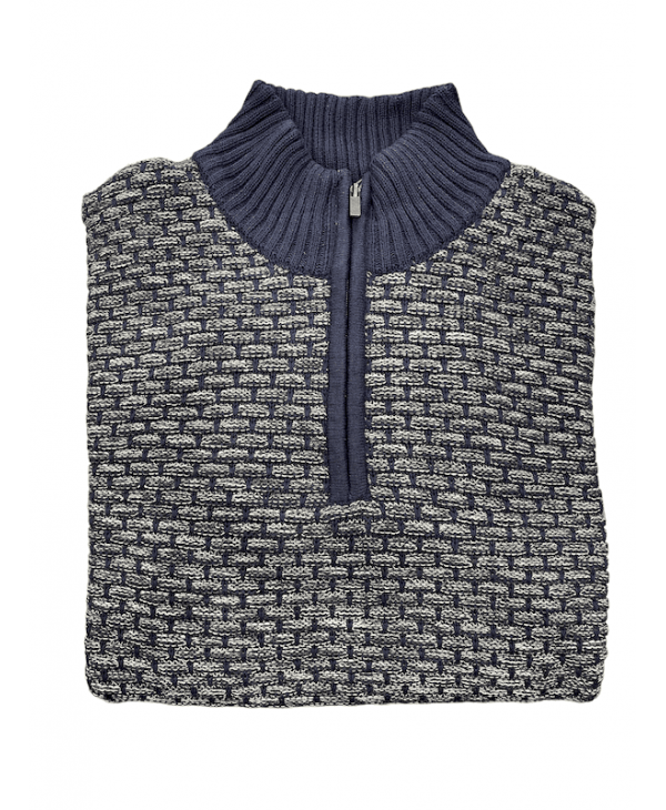 Zip-up blouse on a blue base with a gray geometric pattern POLO ZIP LONG SLEEVE