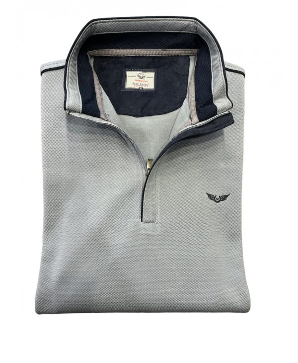 Gray cotton blouse with zipper as well as special details on the collar and shoulders POLO ZIP LONG SLEEVE