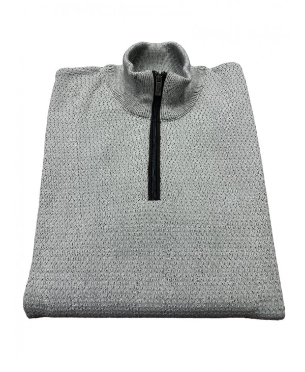 Light gray zip top in knitted cotton POLO ZIP LONG SLEEVE