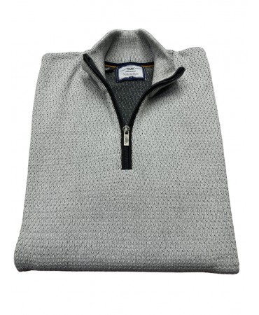 Light gray zip top in knitted cotton