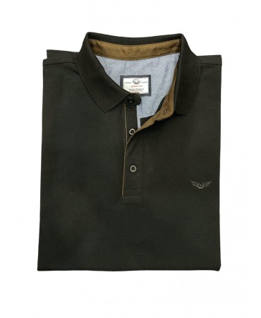 Men's polo shirts with a button in black color with brown trim