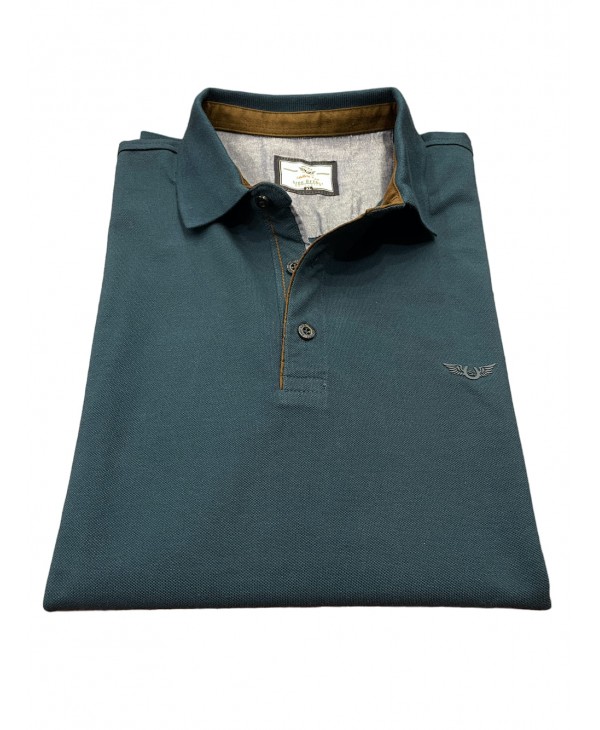 Men's polo shirt with button in petrol color POLO BUTTON LONG SLEEVE