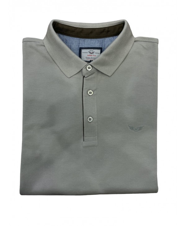 Beige polo shirt with a button in a comfortable line with brown trimmings inside the collar POLO BUTTON LONG SLEEVE