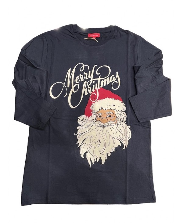 Blue round neck Christmas t-shirt with Santa Claus print ROUND NECK