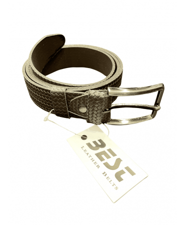Leather belt with knitted pattern in brown color by Best Company
