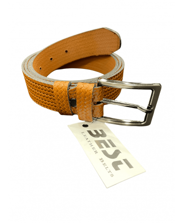 Tampa leather belt with knitted design by Best.
