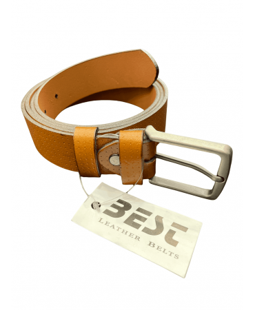 Leather belt with perforated design in tampa color