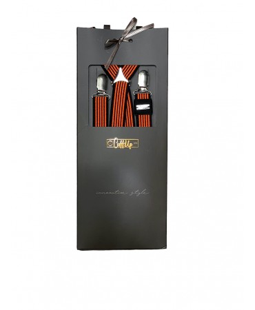 Men's black suspenders with fluo orange stripes by CuffUp