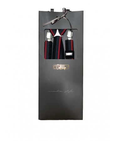 Black gray and red stripe suspenders for men