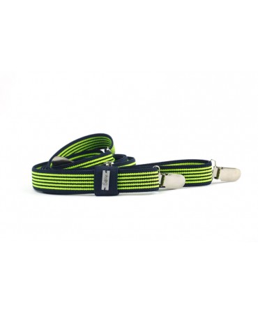 On a black base men's suspenders with stripes in yellow fluo by CuffUp
