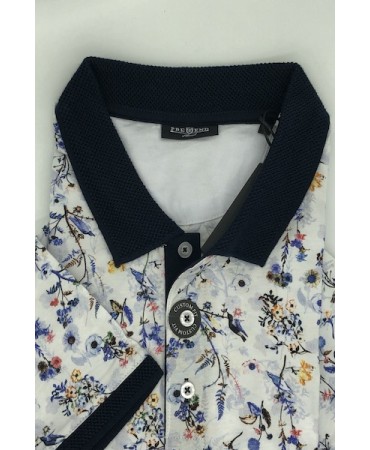 Summer Floral Pree End T-shirt with Blue Collar 100% Cotton