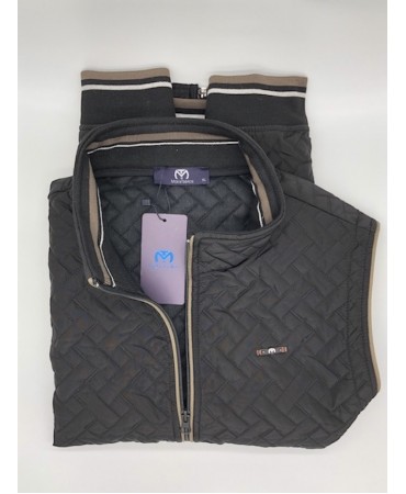 Makis Tselios quilted black vest with brown trim and side pockets