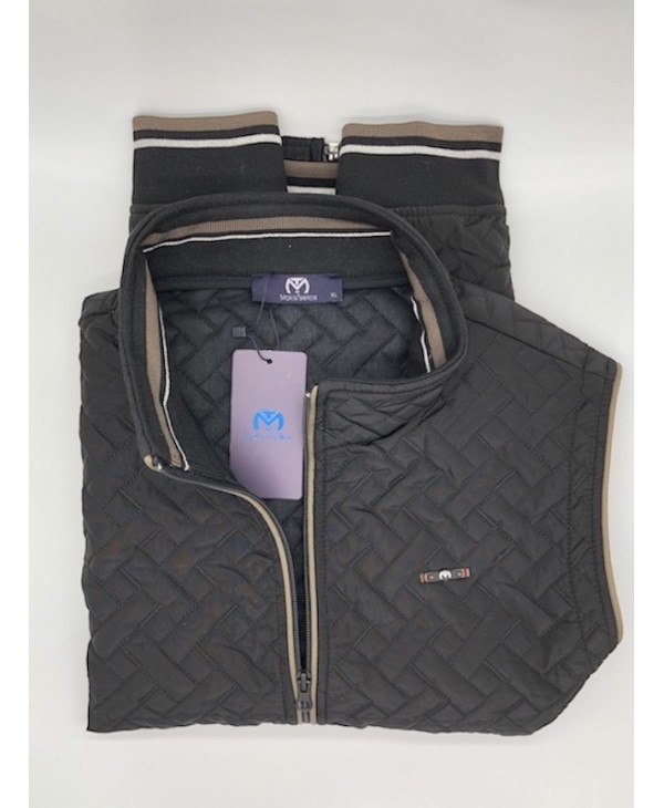 Makis Tselios quilted black vest with brown trim and side pockets VEST